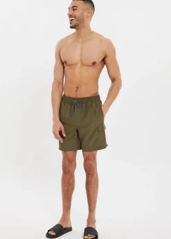 Threadbare Khaki Mid-length Cargo Swim Shorts