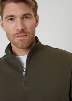 Threadbare Khaki Mock T-Shirt Quarter Zip Sweatshirt