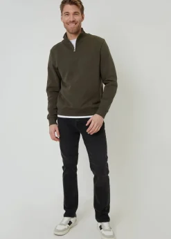 Threadbare Khaki Mock T-Shirt Quarter Zip Sweatshirt