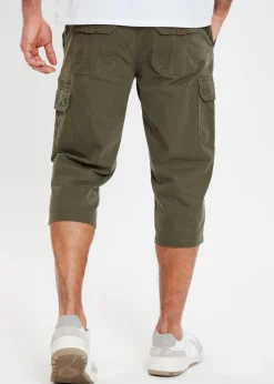 Threadbare Khaki Panel Belted Cargo Trousers