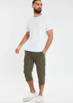 Threadbare Khaki Panel Belted Cargo Trousers