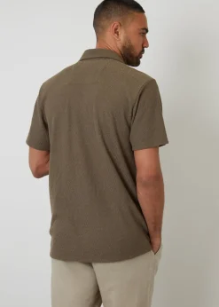 Threadbare Khaki Relaxed Fit Textured Revere Collar Shirt
