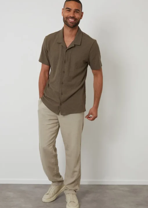 Threadbare Khaki Relaxed Fit Textured Revere Collar Shirt
