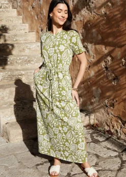 Threadbare Khaki Ruched Waist Jersey Midi Dress