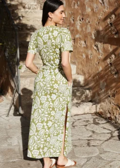 Threadbare Khaki Ruched Waist Jersey Midi Dress