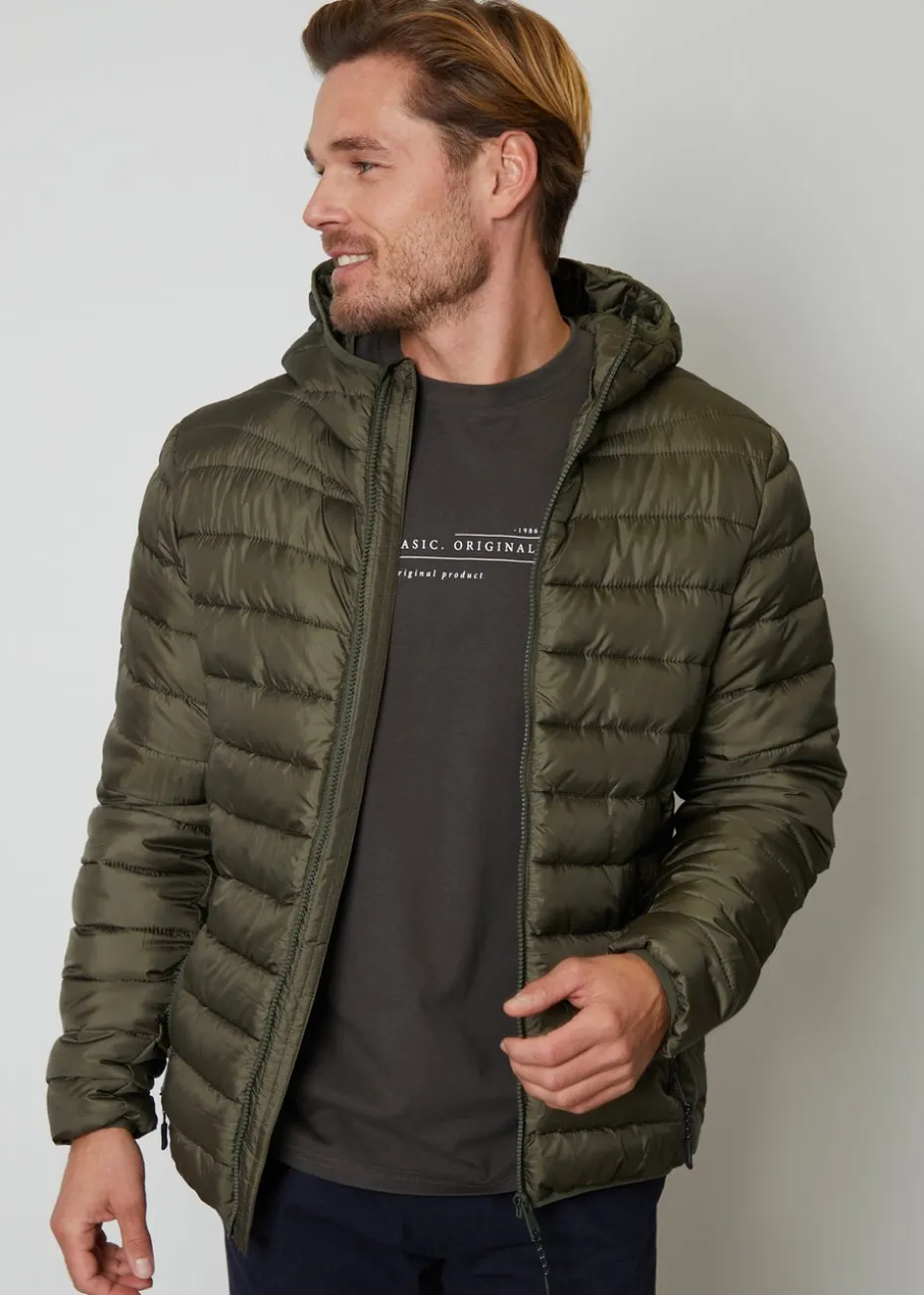 Threadbare Khaki State Matte Finish Padded Hooded Jacket