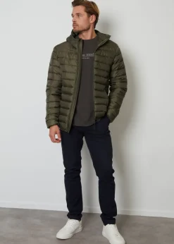 Threadbare Khaki State Matte Finish Padded Hooded Jacket