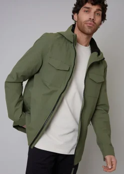 Threadbare Khaki Talon Hooded Lightweight Jacket with Fleece Lined Hood
