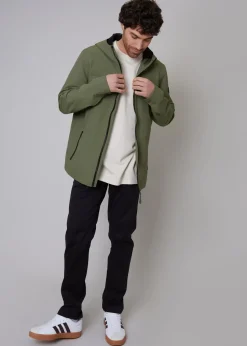 Threadbare Khaki Talon Hooded Lightweight Jacket with Fleece Lined Hood