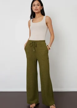 Threadbare Khaki Textured Jersey Wide Leg Trousers