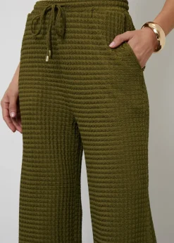 Threadbare Khaki Textured Jersey Wide Leg Trousers