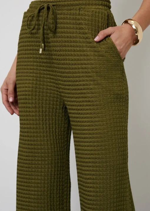 Threadbare Khaki Textured Jersey Wide Leg Trousers