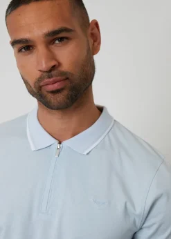 Threadbare Light Blue Birdseye Collar Quarter Zip Polo Shirt