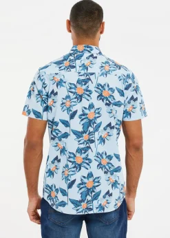 Threadbare Mint Cotton Tropical Print Short Sleeve Shirt