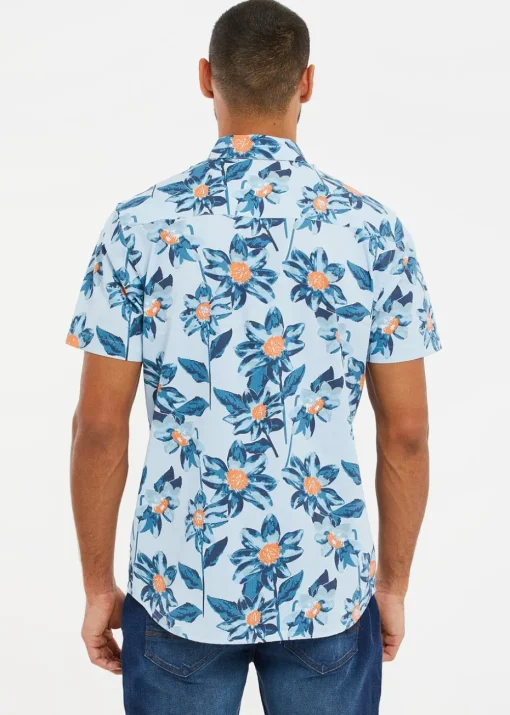 Threadbare Mint Cotton Tropical Print Short Sleeve Shirt