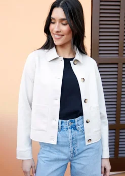 Threadbare Natural Cropped Button Up Suedette Shacket