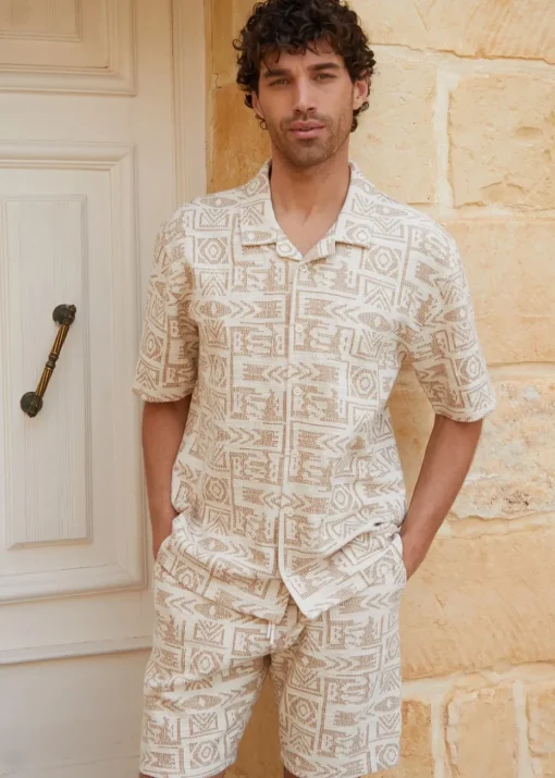 Threadbare Natural Patterned Textured Pull On Shorts