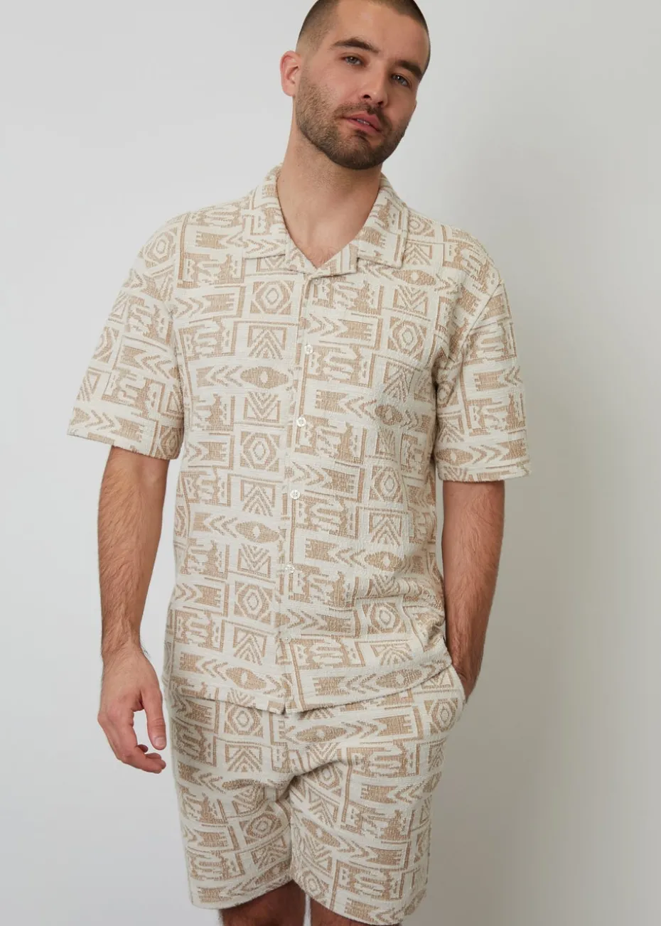 Threadbare Natural Printed Textured Relaxed Fit Short Sleeve Shirt