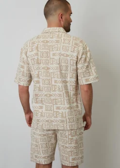 Threadbare Natural Printed Textured Relaxed Fit Short Sleeve Shirt