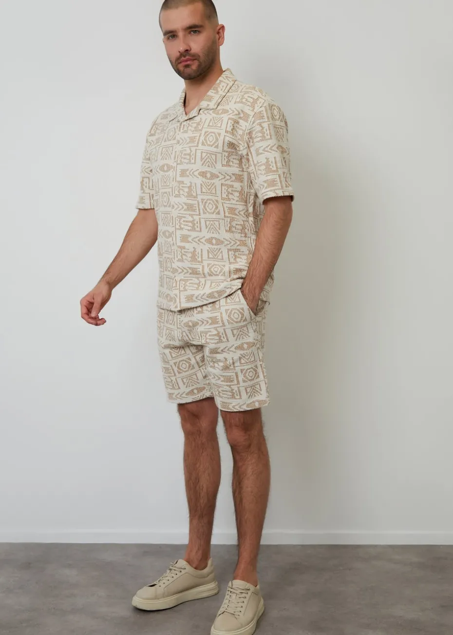 Threadbare Natural Printed Textured Relaxed Fit Short Sleeve Shirt