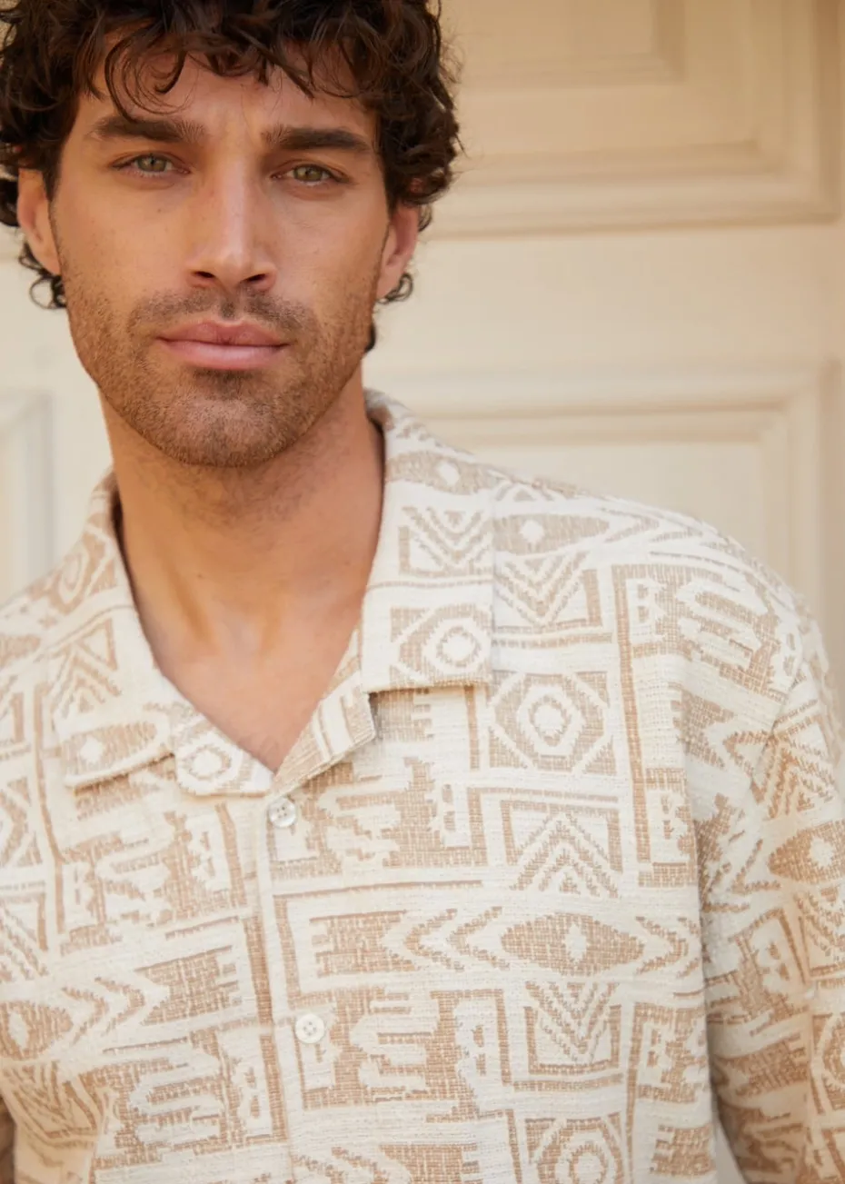 Threadbare Natural Printed Textured Relaxed Fit Short Sleeve Shirt