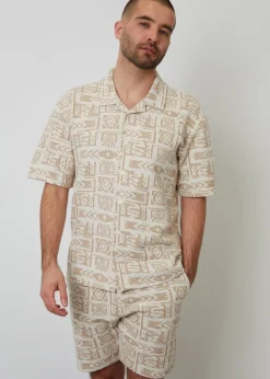 Threadbare Natural Printed Textured Relaxed Fit Short Sleeve Shirt