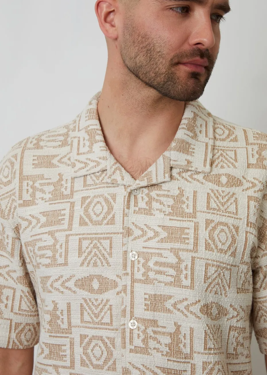 Threadbare Natural Printed Textured Relaxed Fit Short Sleeve Shirt