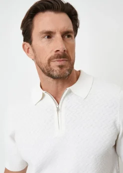Threadbare Natural Textured Front Quarter Zip Knitted Polo