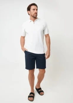 Threadbare Natural Textured Front Quarter Zip Knitted Polo