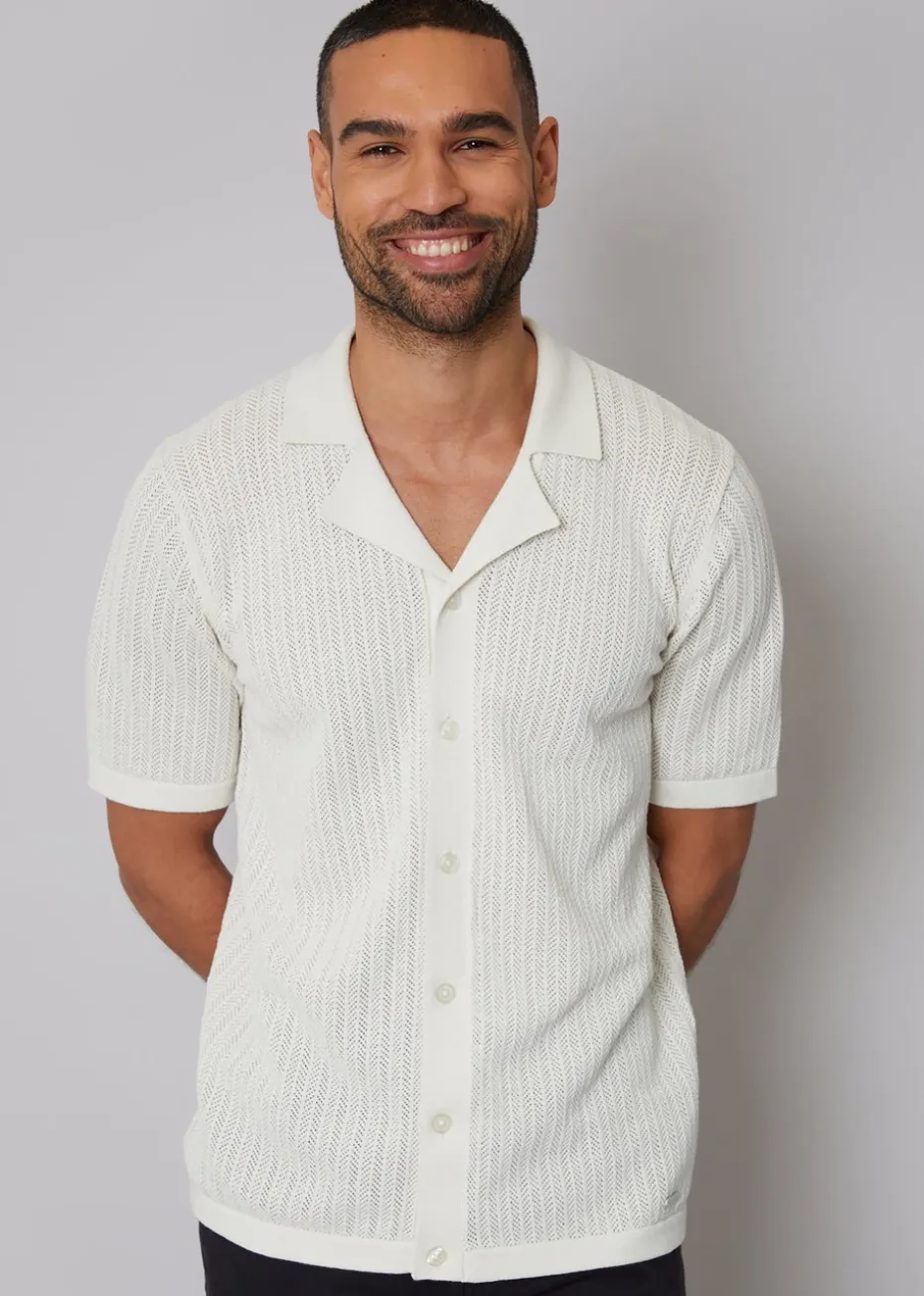 Threadbare Natural Textured Revere Collar Knitted Shirt