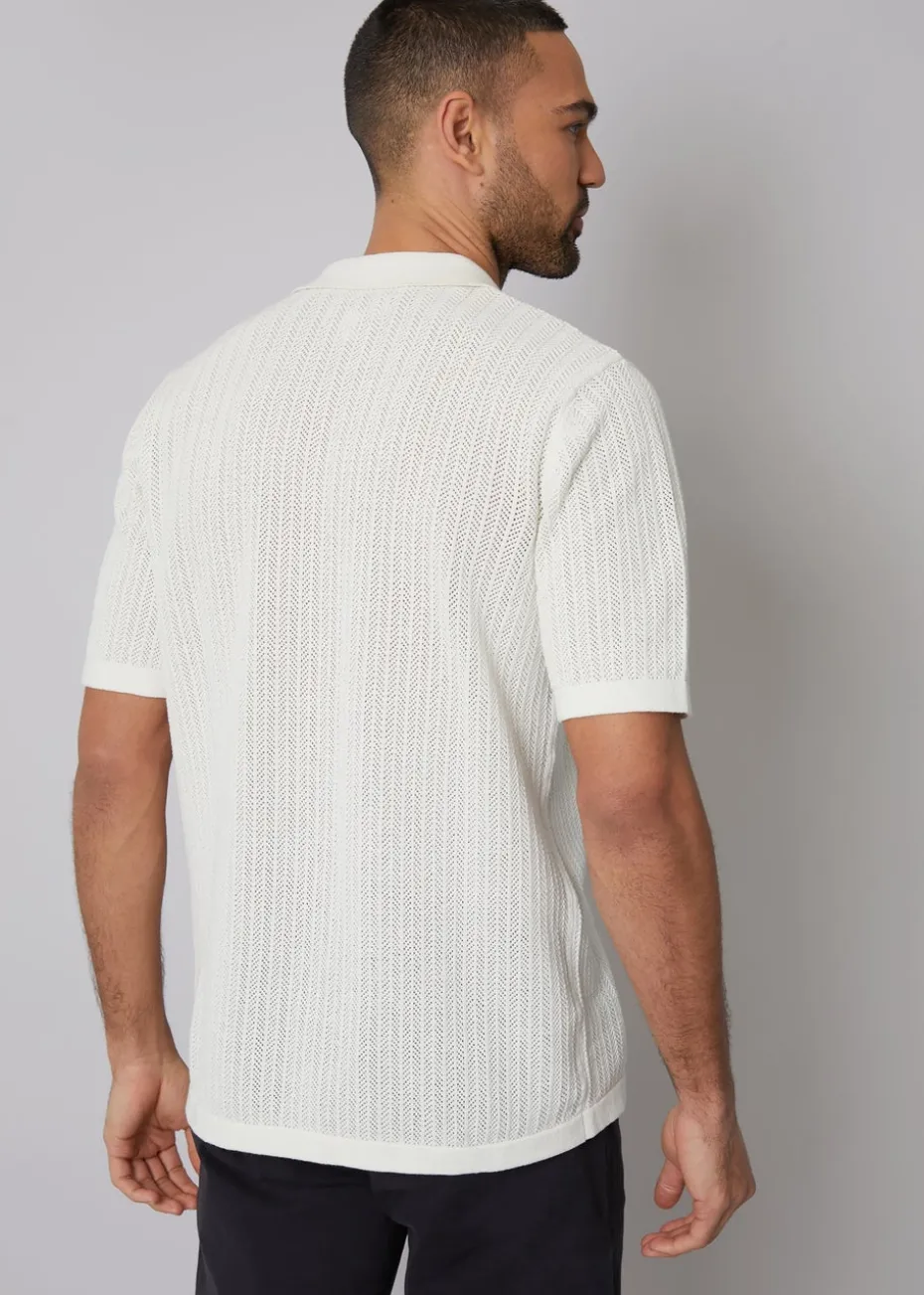Threadbare Natural Textured Revere Collar Knitted Shirt