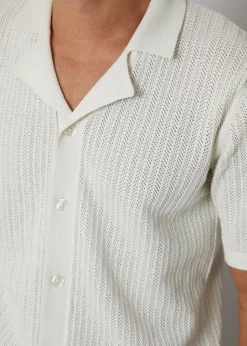 Threadbare Natural Textured Revere Collar Knitted Shirt