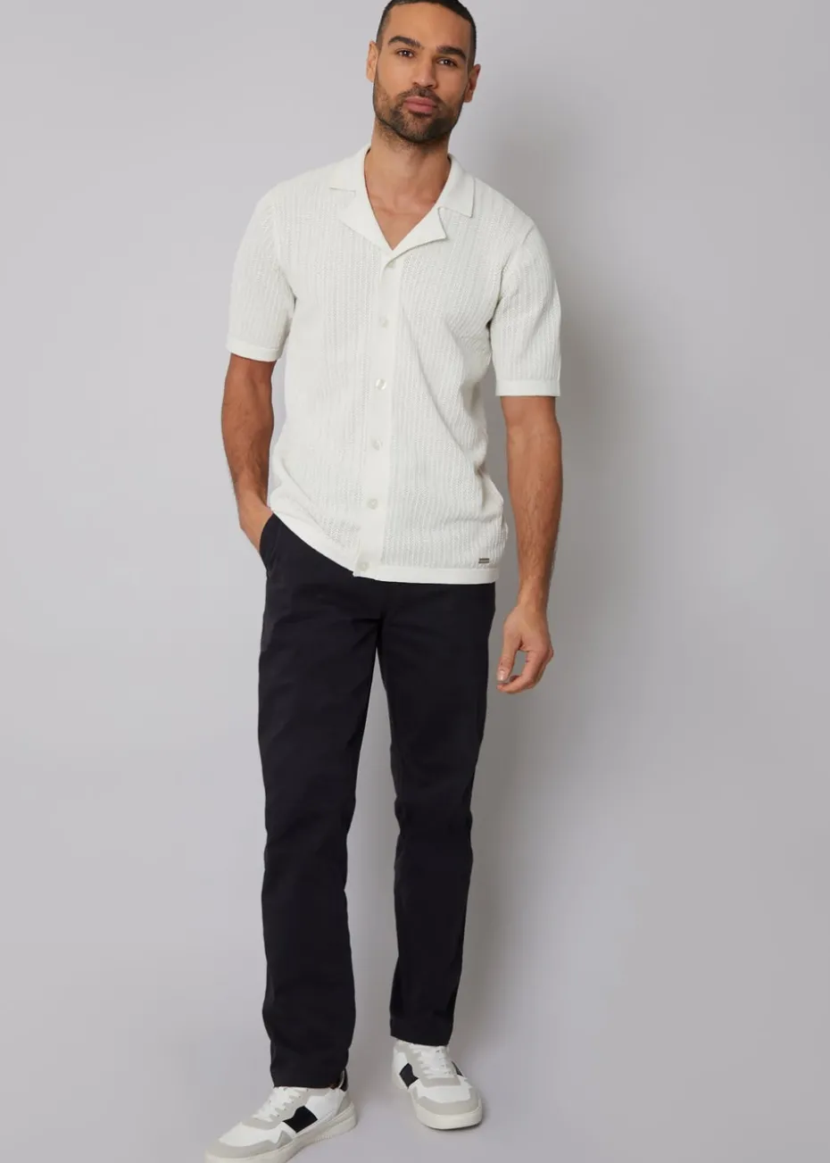 Threadbare Natural Textured Revere Collar Knitted Shirt