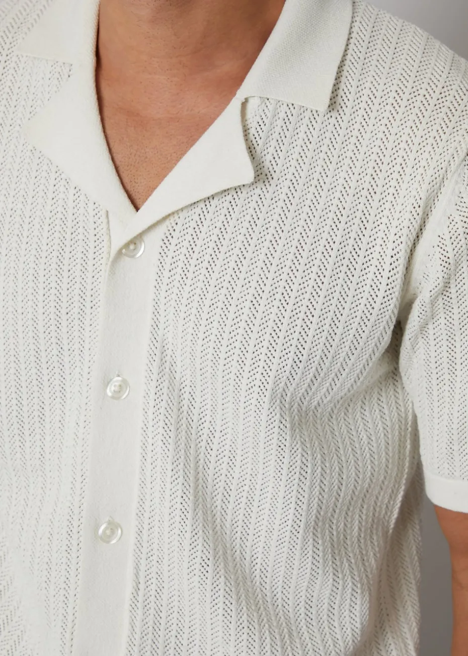 Threadbare Natural Textured Revere Collar Knitted Shirt