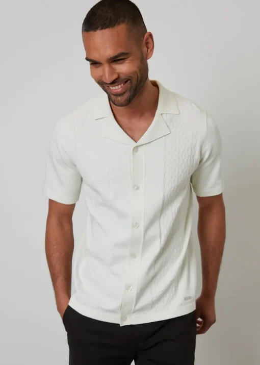 Threadbare Natural Textured Panel Revere Collar Knitted Shirt