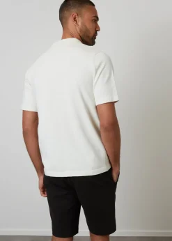 Threadbare Natural Textured Panel Revere Collar Knitted Shirt