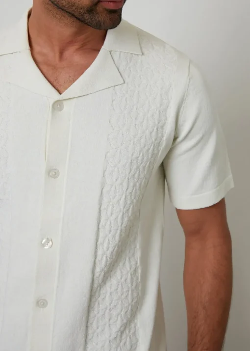 Threadbare Natural Textured Panel Revere Collar Knitted Shirt