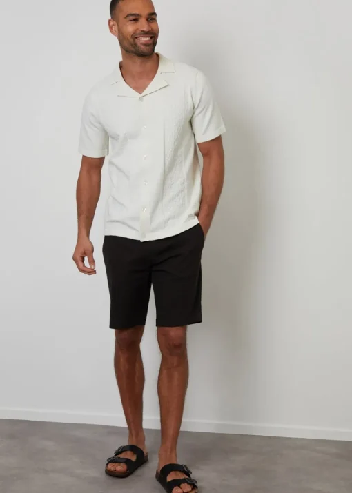 Threadbare Natural Textured Panel Revere Collar Knitted Shirt