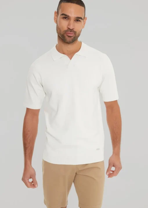 Threadbare Natural Trophy Neck Short Sleeve Knitted Polo