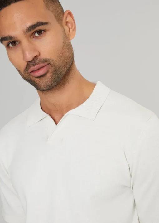Threadbare Natural Trophy Neck Short Sleeve Knitted Polo