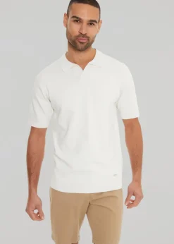 Threadbare Natural Trophy Neck Short Sleeve Knitted Polo