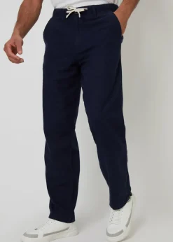 Threadbare Navy Annual Linen Blend Casual Trousers