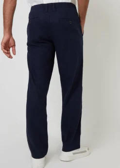 Threadbare Navy Annual Linen Blend Casual Trousers