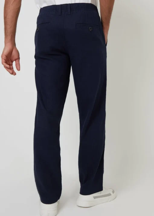 Threadbare Navy Annual Linen Blend Casual Trousers