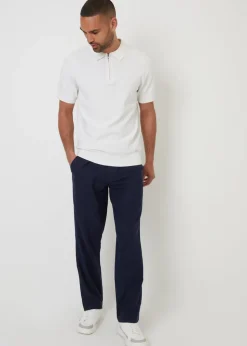 Threadbare Navy Annual Linen Blend Casual Trousers