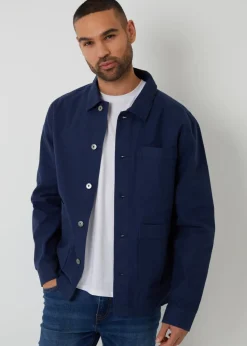 Threadbare Navy Button Up Lightweight Collared Utility Jacket
