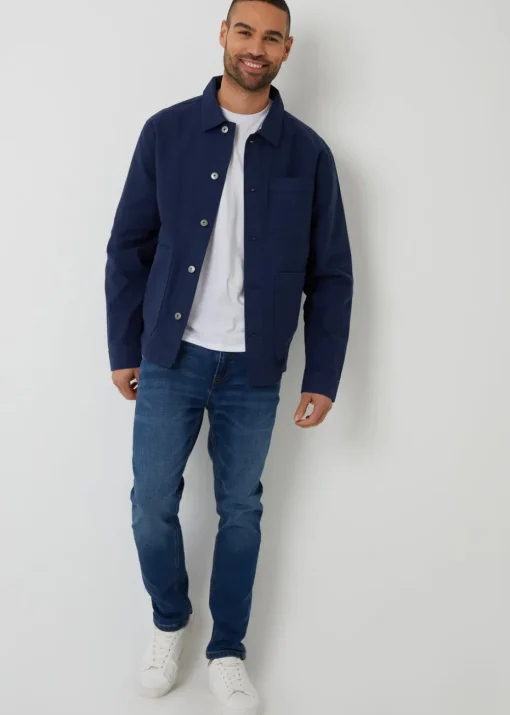 Threadbare Navy Button Up Lightweight Collared Utility Jacket