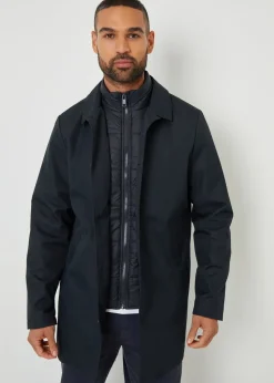Threadbare Navy Collared Mock Layer Mac Coat