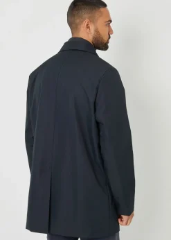 Threadbare Navy Collared Mock Layer Mac Coat