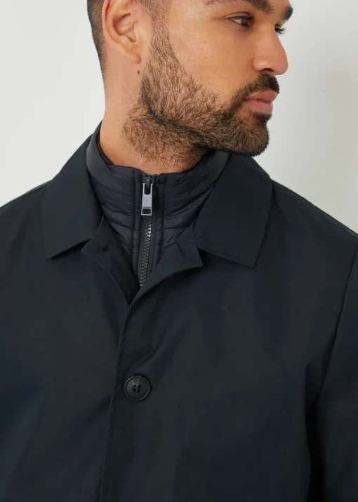 Threadbare Navy Collared Mock Layer Mac Coat